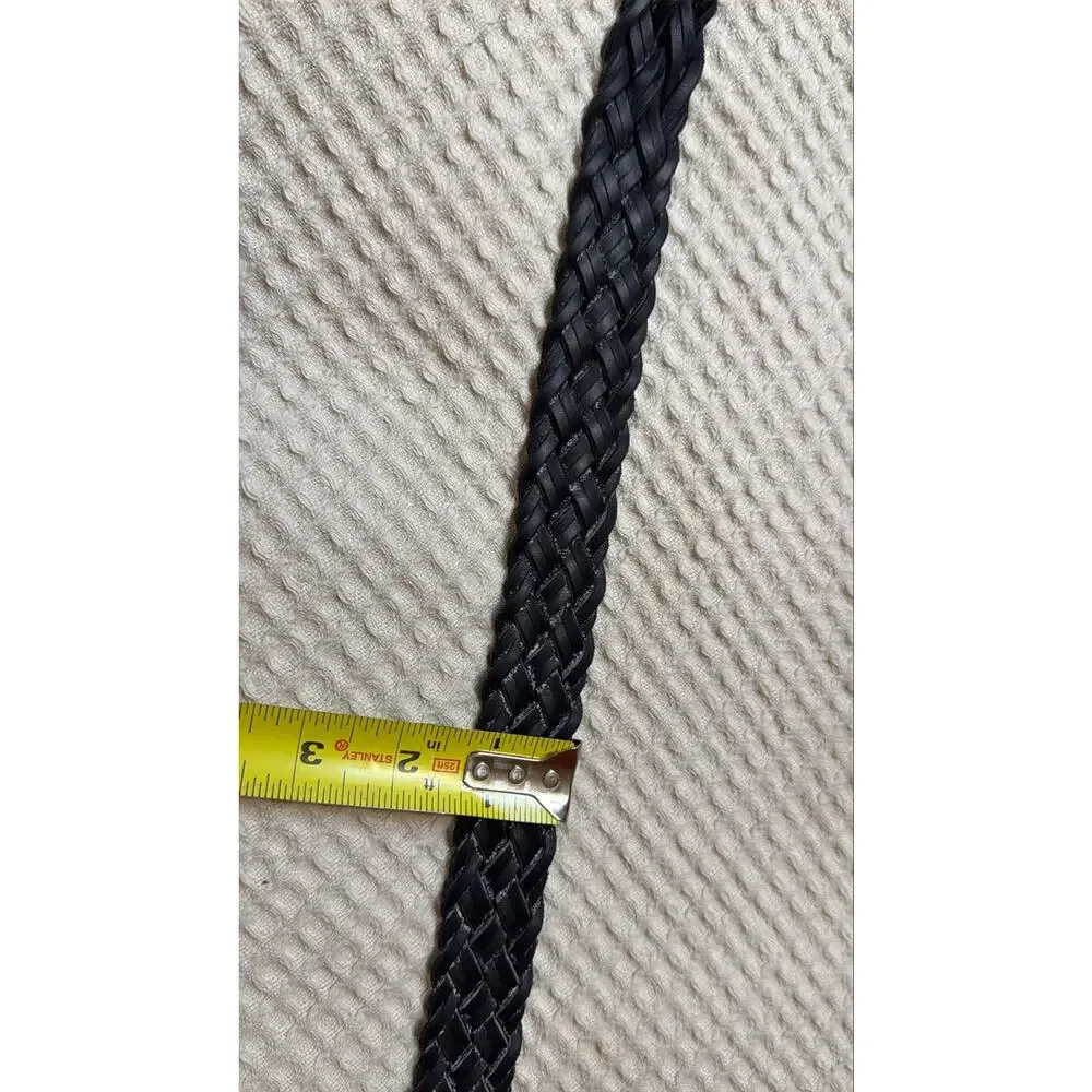 Boho Y2K Black Leather Braided Brass Buckle Belt